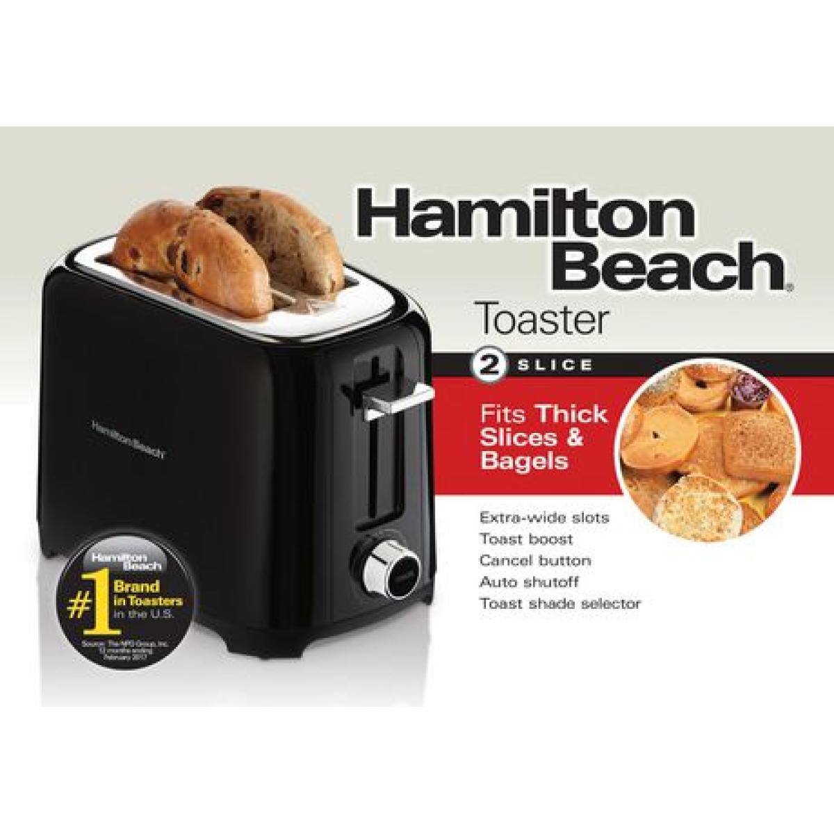 Hamilton Beach 2 Slice Toaster with Extra-Wide Slots, Black, 22217